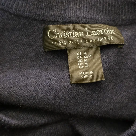 Christian Lacroix Navy V Neck Sweater 2 Ply Cashmere Size M - Picture 5 of 9